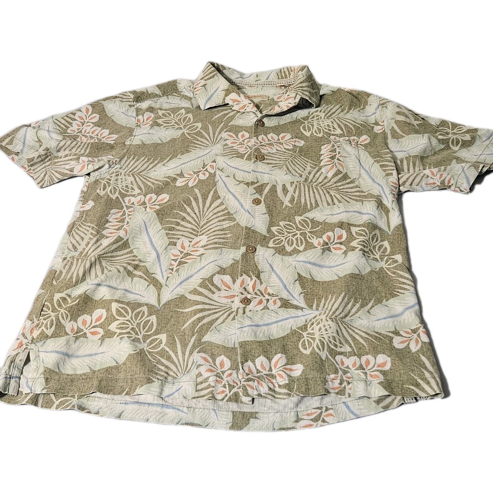 Tommy Bahama Hawaiian Men's Floral 100% Silk S/S Shirt L Floral‎ Palm